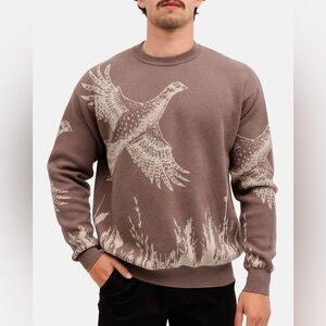 Waggle Golf Upland Bird Flight Wild Knit Crew Sweater Tan Brown Medium or Large